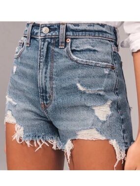 Abercrombie | The Mom Short High Rise Distressed Denim Shorts
